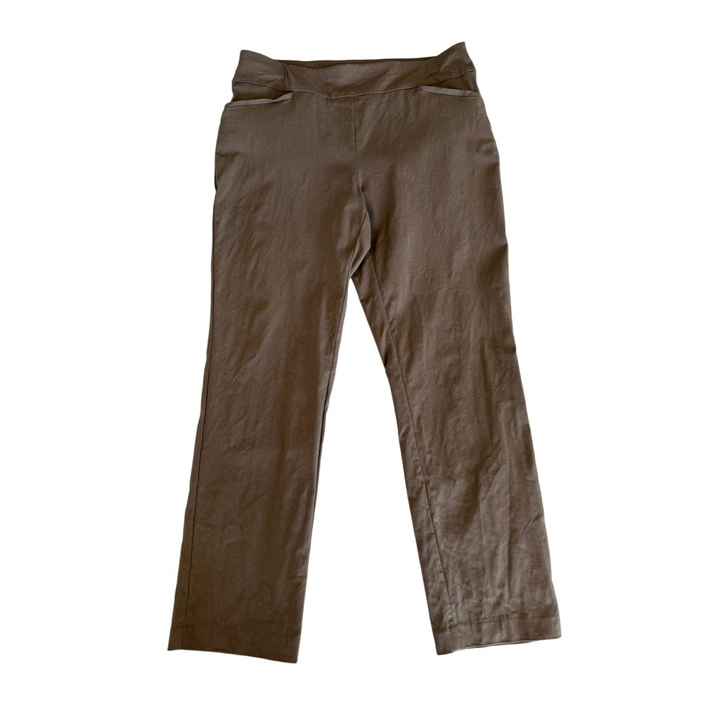 Chicos Perfect Stretch Ankle Pants Brown Taupe Pull On Trousers Size 1 Medium‎